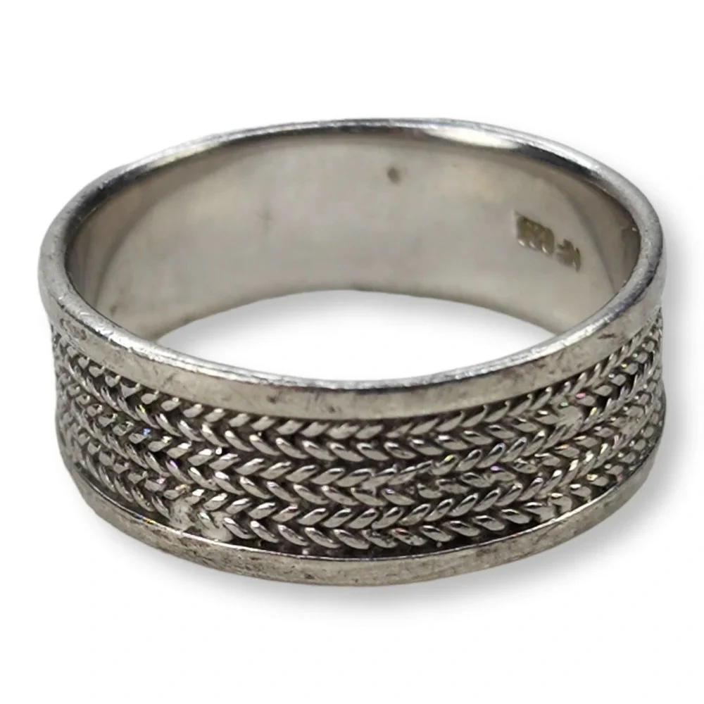 Vintage Sterling Silver 925 Knitting Texture Ring Size 7 Signed NF